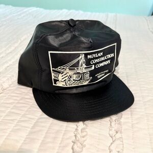 Vtg Overland Black Wet Look Satin Hat Baseball Cap SnapBack Moylan Construction